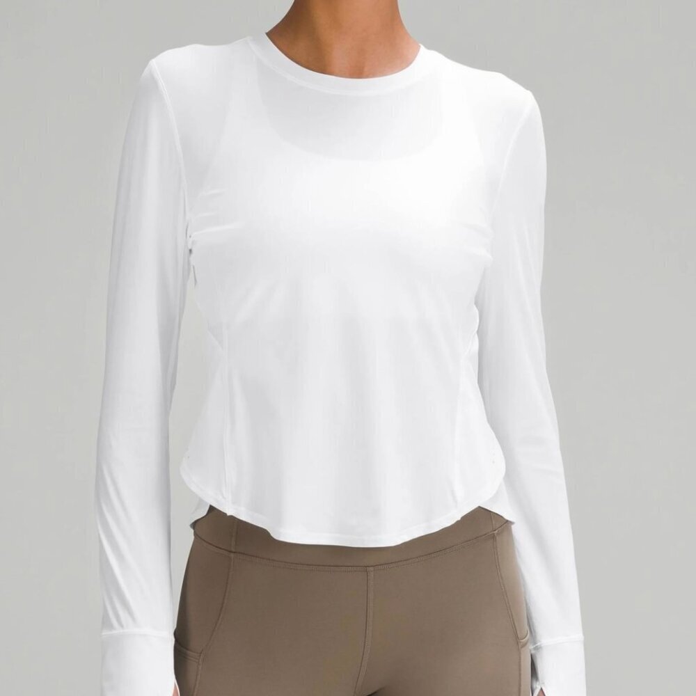 Lululemon Fold-Over Running Long Sleeve White Tee Size 0 (pre-owned)